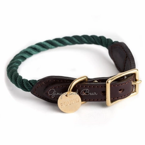 Rope and Leather Collar, Hunter Green dog collar,leather dog collar,adjustable dog collar