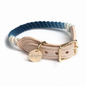 Rope and Leather Collar, Indigo dog collar,leather dog collar,adjustable dog collar