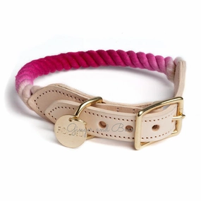 Rope and Leather Collar, Magenta dog collar,leather dog collar,adjustable dog collar