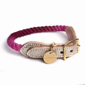 Rope and Leather Collar, Maroon Ombre with Metallic Leather dog collar,leather dog collar,adjustable dog collar