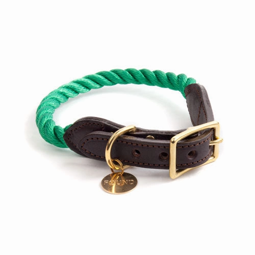 Rope and Leather Collar, Miami Green dog collar,leather dog collar,adjustable dog collar