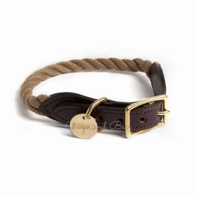 Rope and Leather Collar, Natural dog collar,leather dog collar,adjustable dog collar