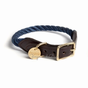 Rope and Leather Collar, Navy dog collar,leather dog collar,adjustable dog collar