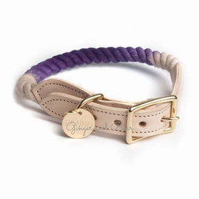 Rope and Leather Collar, Purple dog collar,leather dog collar,adjustable dog collar