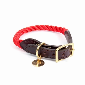 Rope and Leather Collar, Red dog collar,leather dog collar,adjustable dog collar