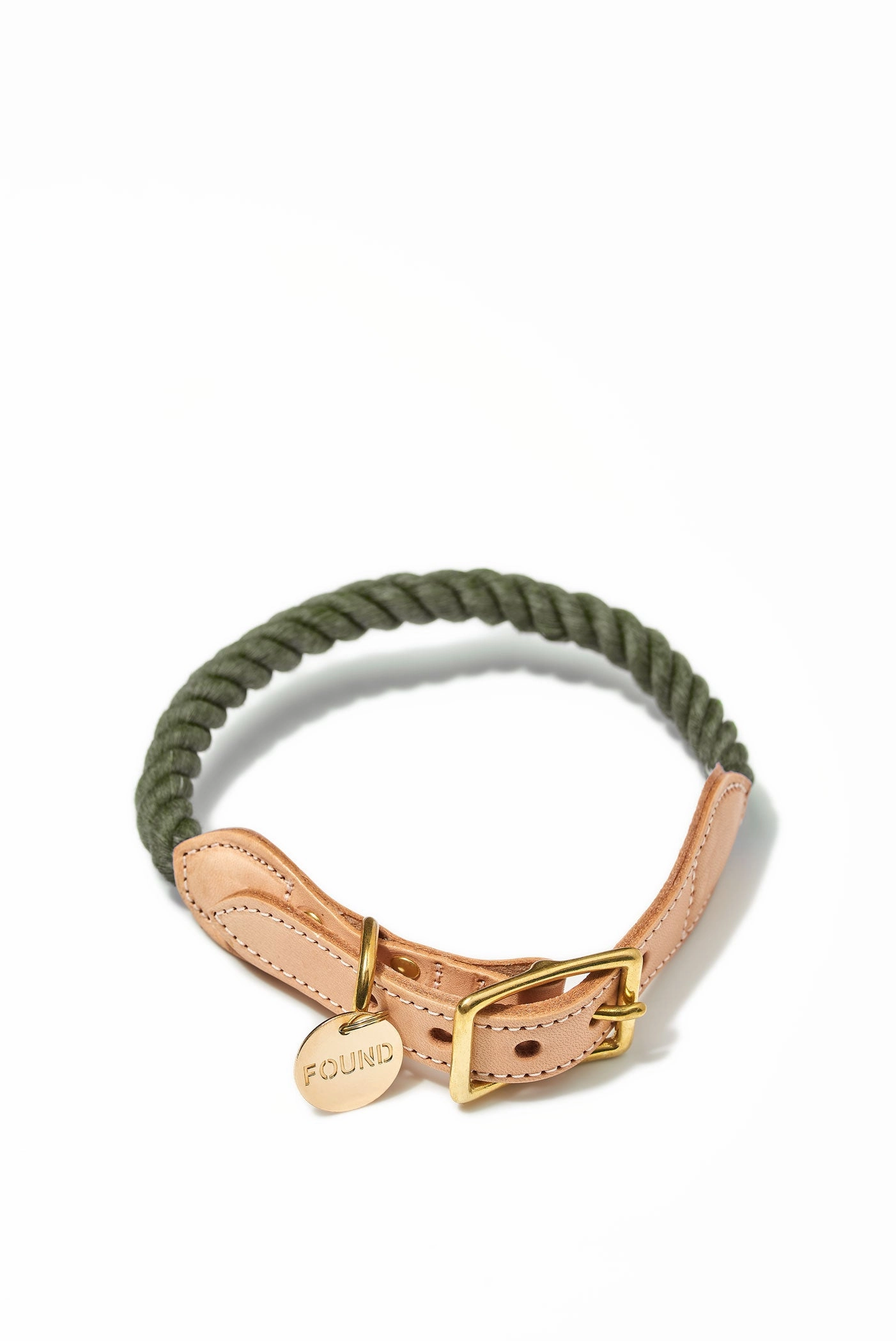 Rope and Leather Collar, Upcycled Olive dog collar,leather dog collar,adjustable dog collar