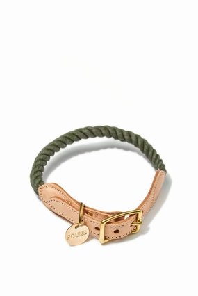 Rope and Leather Collar, Upcycled Olive dog collar,leather dog collar,adjustable dog collar