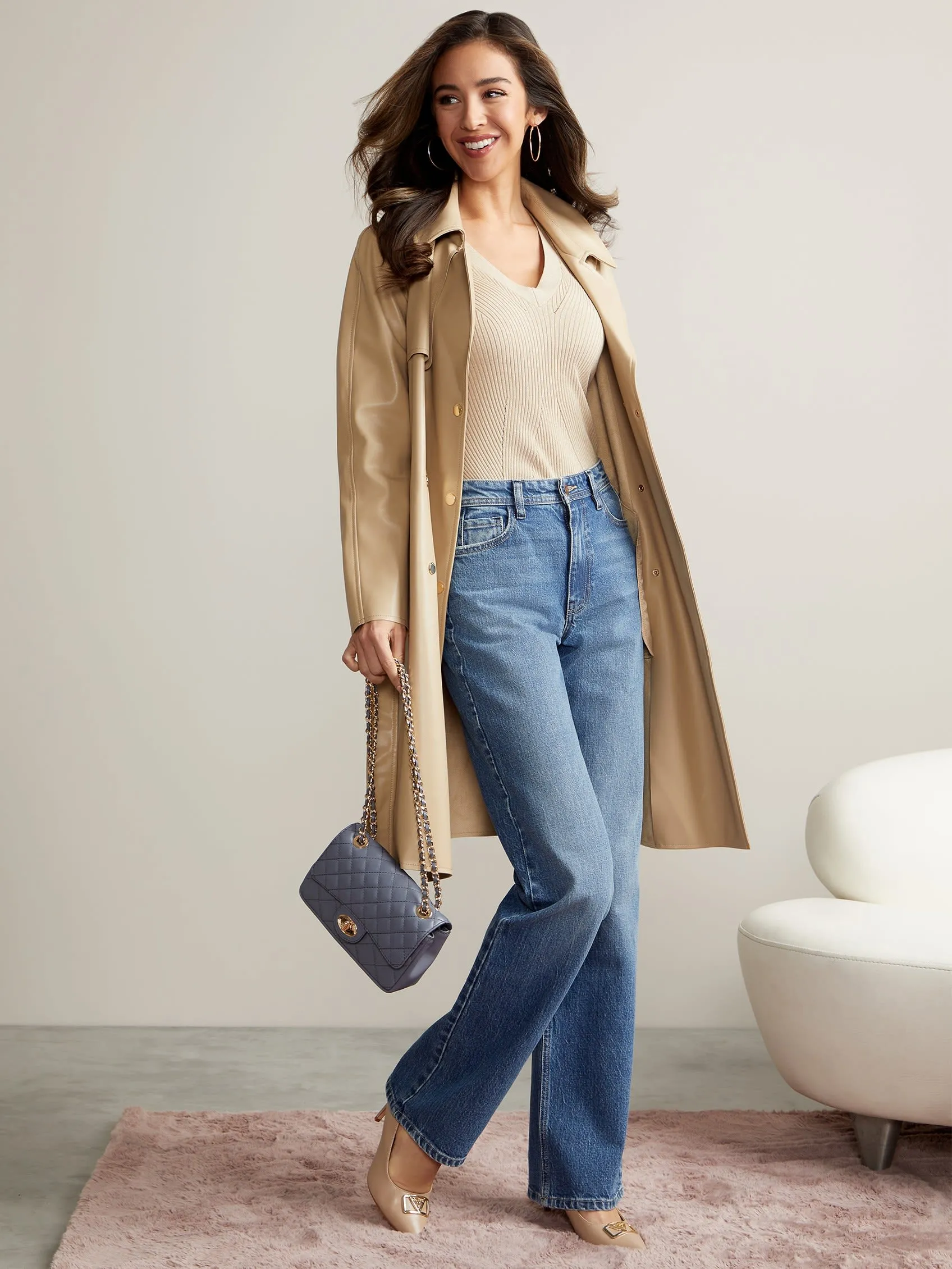 Rosalyn Faux-Leather Trench Coat