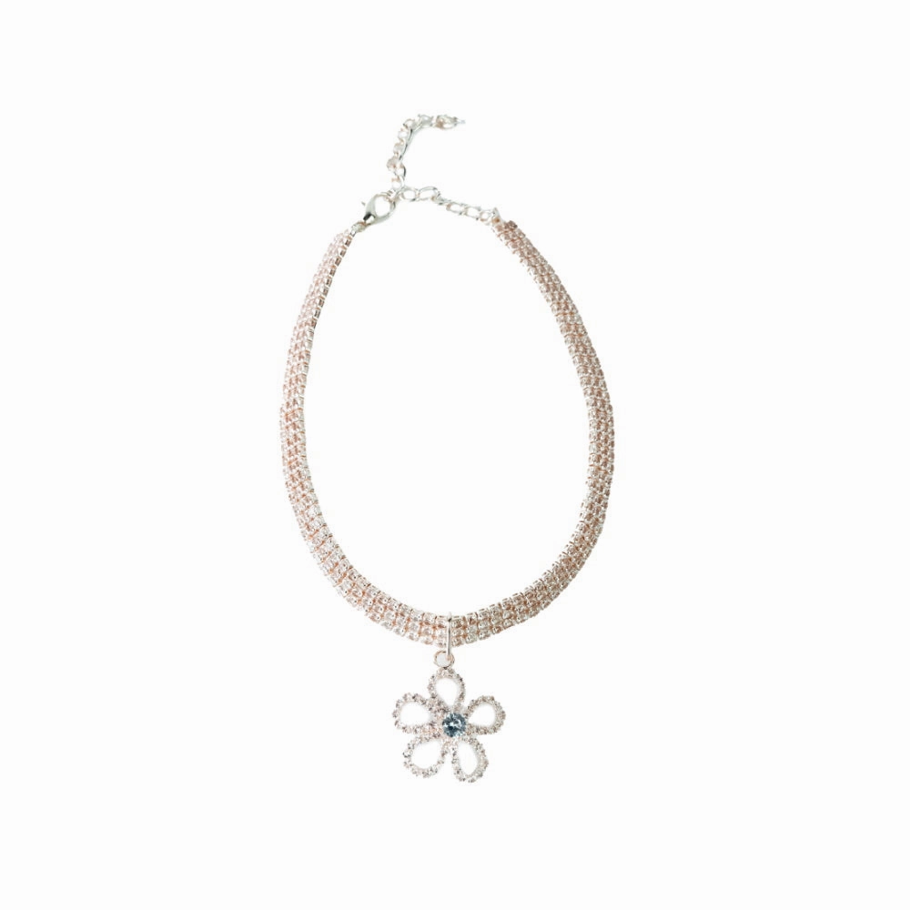 Rose Gold Diamante Flower Dog Necklace english tack set,horse saddle gear,equestrian supplies