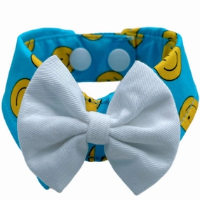 RuffCo Handcrafted Bowtie Button Collar For Cats & Dogs (Blue Smiley) dog clothes,dog sweater,fashionable dog wear