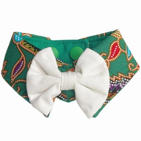 RuffCo Handcrafted Bowtie Button Collar For Cats & Dogs (Green Batik) dog clothes,dog sweater,fashionable dog wear