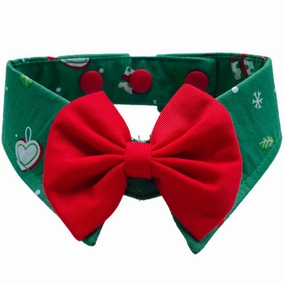 RuffCo Handcrafted Bowtie Button Collar For Cats & Dogs (Green Christmas) dog clothes,dog sweater,fashionable dog wear