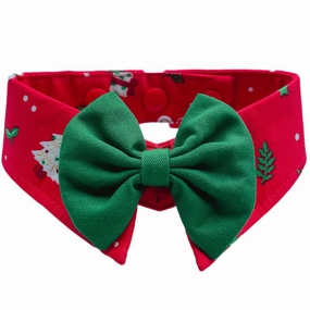 RuffCo Handcrafted Bowtie Button Collar For Cats & Dogs (Red Christmas) dog clothes,dog sweater,fashionable dog wear