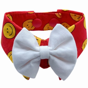 RuffCo Handcrafted Bowtie Button Collar For Cats & Dogs (Red Smiley) dog clothes,dog sweater,fashionable dog wear
