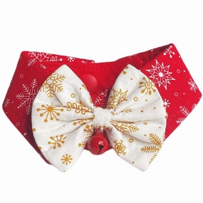 RuffCo Handcrafted Bowtie Button Collar For Cats & Dogs (Red Snowflake) dog clothes,dog sweater,fashionable dog wear