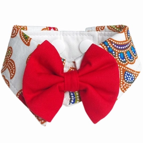RuffCo Handcrafted Bowtie Button Collar For Cats & Dogs (White Batik) dog clothes,dog sweater,fashionable dog wear