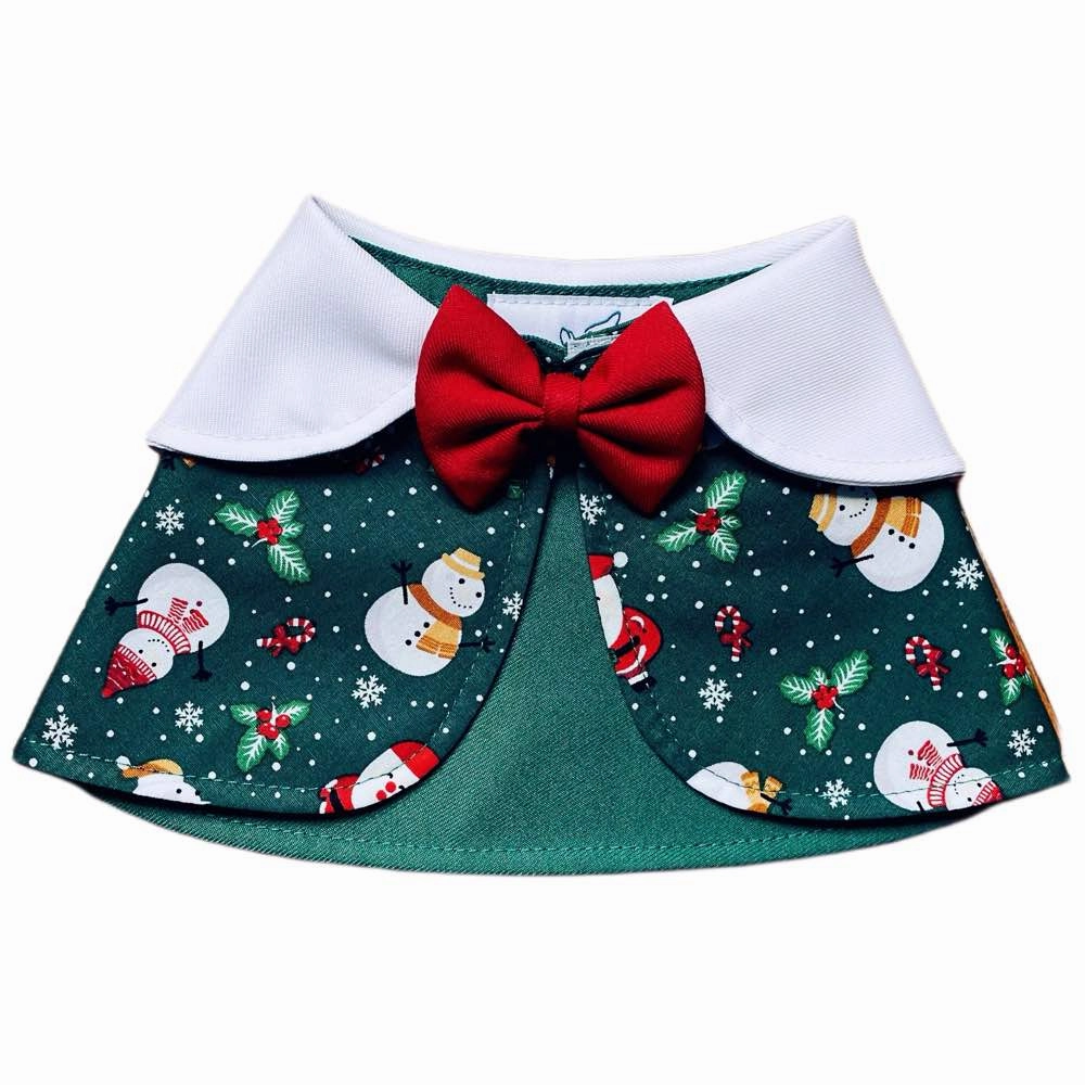 RuffCo Handcrafted Cape For Cats & Dogs (Green Snowman) dog clothes,dog sweater,fashionable dog wear