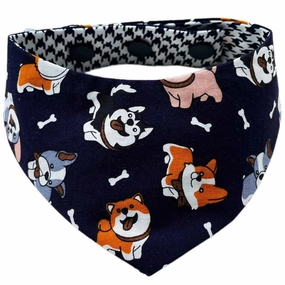 RuffCo Handcrafted Reversible Bandana For Cats & Dogs (Blue Puppies) dog clothes,dog sweater,fashionable dog wear