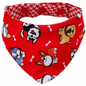 RuffCo Handcrafted Reversible Bandana For Cats & Dogs (Red Puppies) dog clothes,dog sweater,fashionable dog wear