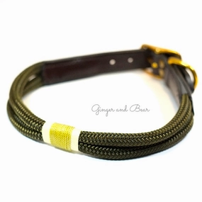 Rugged Hudson Collar: Gold & Olive dog collar,leather dog collar,adjustable dog collar