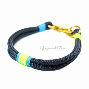 Rugged Hudson Collar: KeyLime, Navy dog collar,leather dog collar,adjustable dog collar