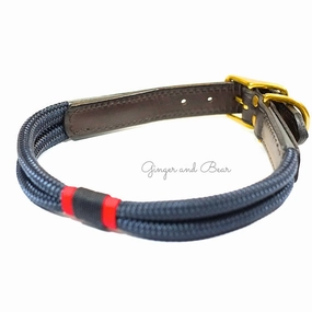 Rugged Hudson Collar: Patriot Navy with Leather buckle dog collar,leather dog collar,adjustable dog collar
