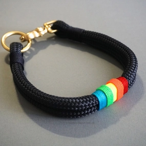 Rugged Hudson Collar: Rainbow on Navy dog collar,leather dog collar,adjustable dog collar