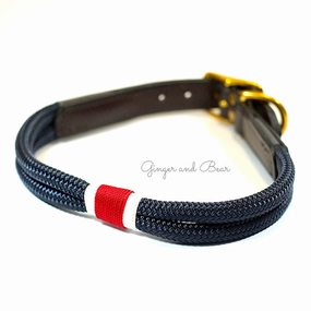 Rugged Hudson Collar: Red&White Navy dog collar,leather dog collar,adjustable dog collar