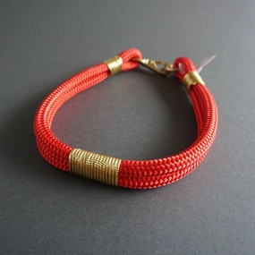 Rugged Wrist Hudson Dog Collar: Gold and Red Rope dog collar,leather dog collar,adjustable dog collar