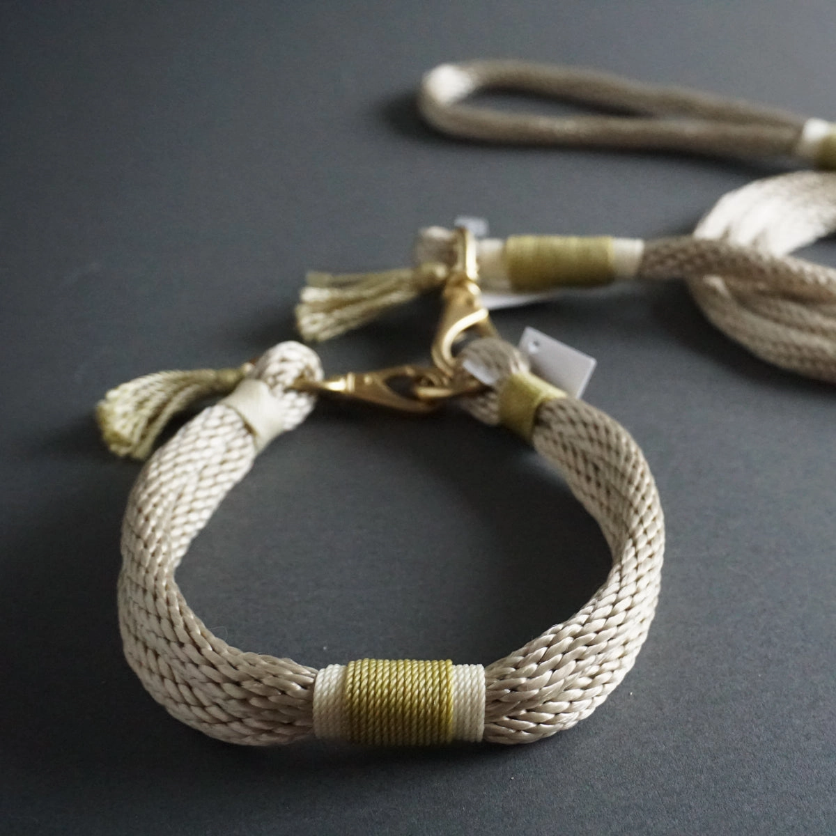 Rugged Wrist Hudson Dog Rope Collar: Gold Olive dog collar,leather dog collar,adjustable dog collar