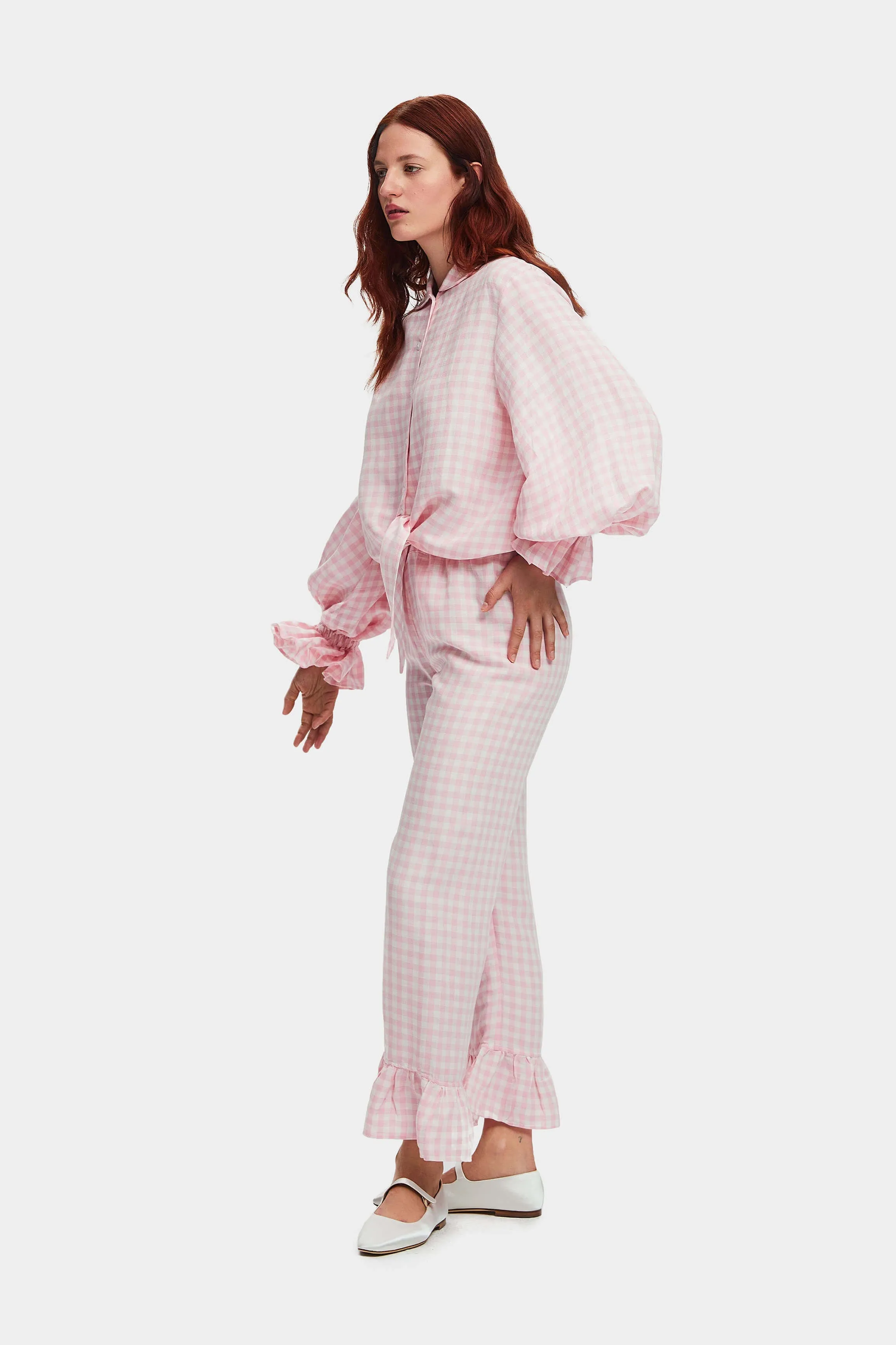 Rumba Linen Lounge Suit in Pink Vichy