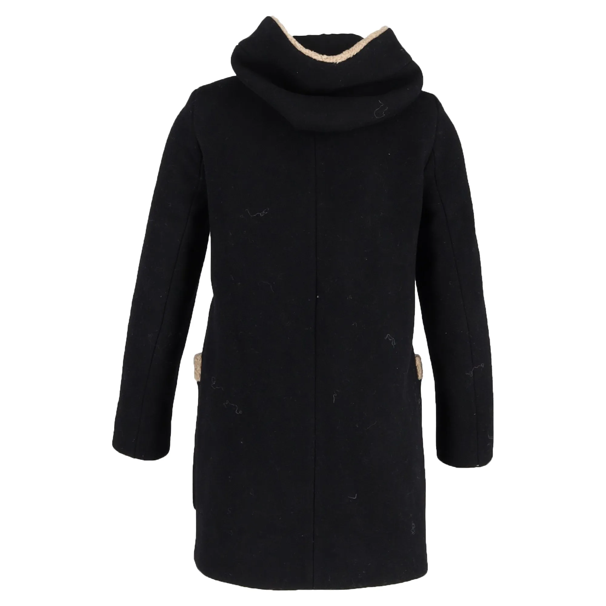 Sandro Figuier Hooded Coat in Black Wool