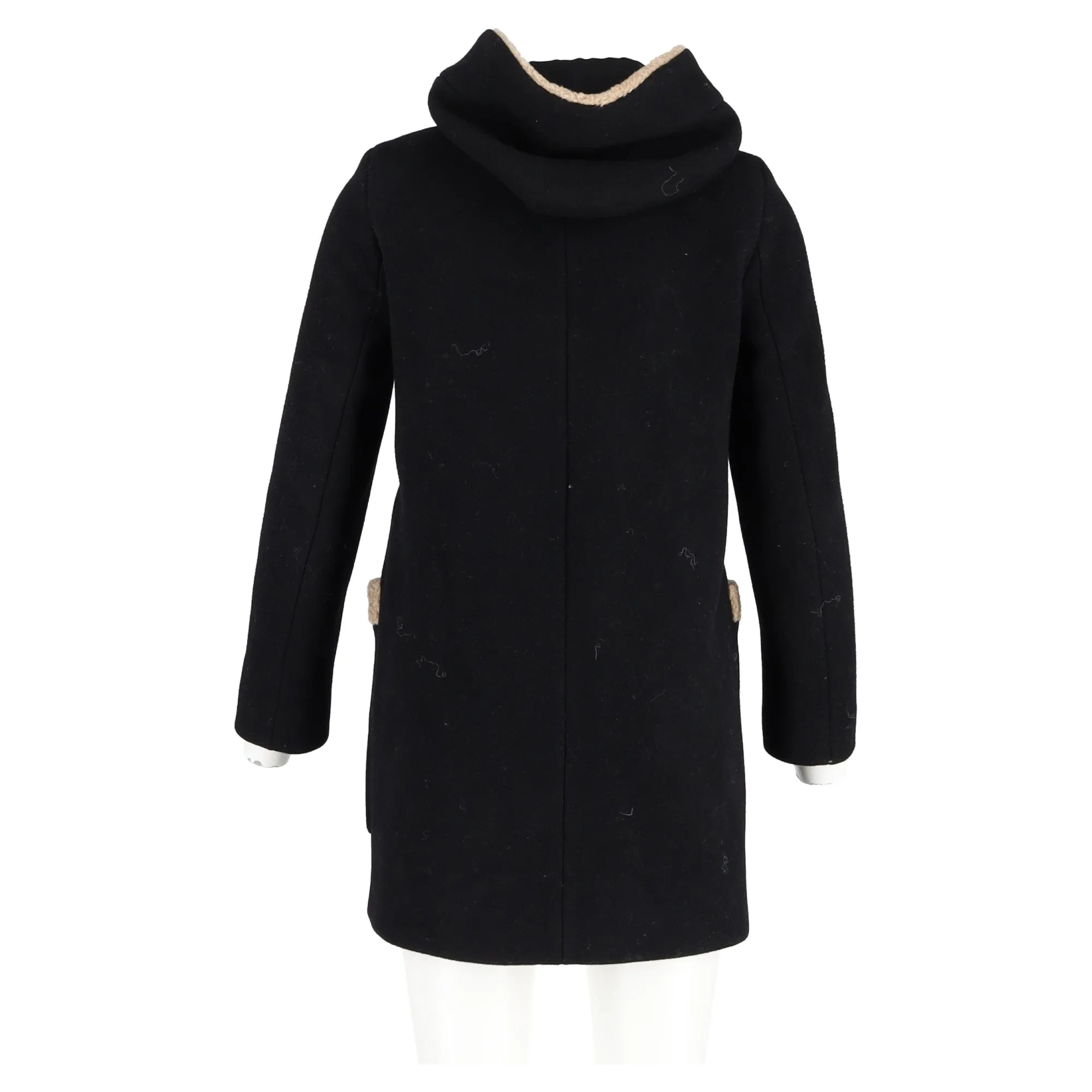 Sandro Figuier Hooded Coat in Black Wool