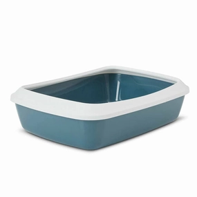 Savic Iriz Litter Tray with Rim for Cats (White Bluestone) covered litter box,cat toilet,self cleaning litter box