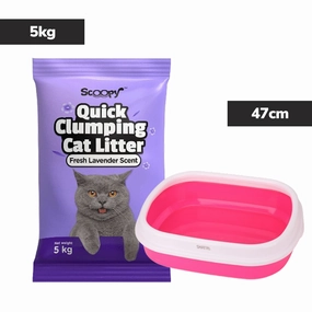 Scoopy Lavender Scented Natural Indian Brown Sand Litter & Skatrs Pink Litter Tray Cat Combo cat waste,cat garbage bin,cat waste disposal