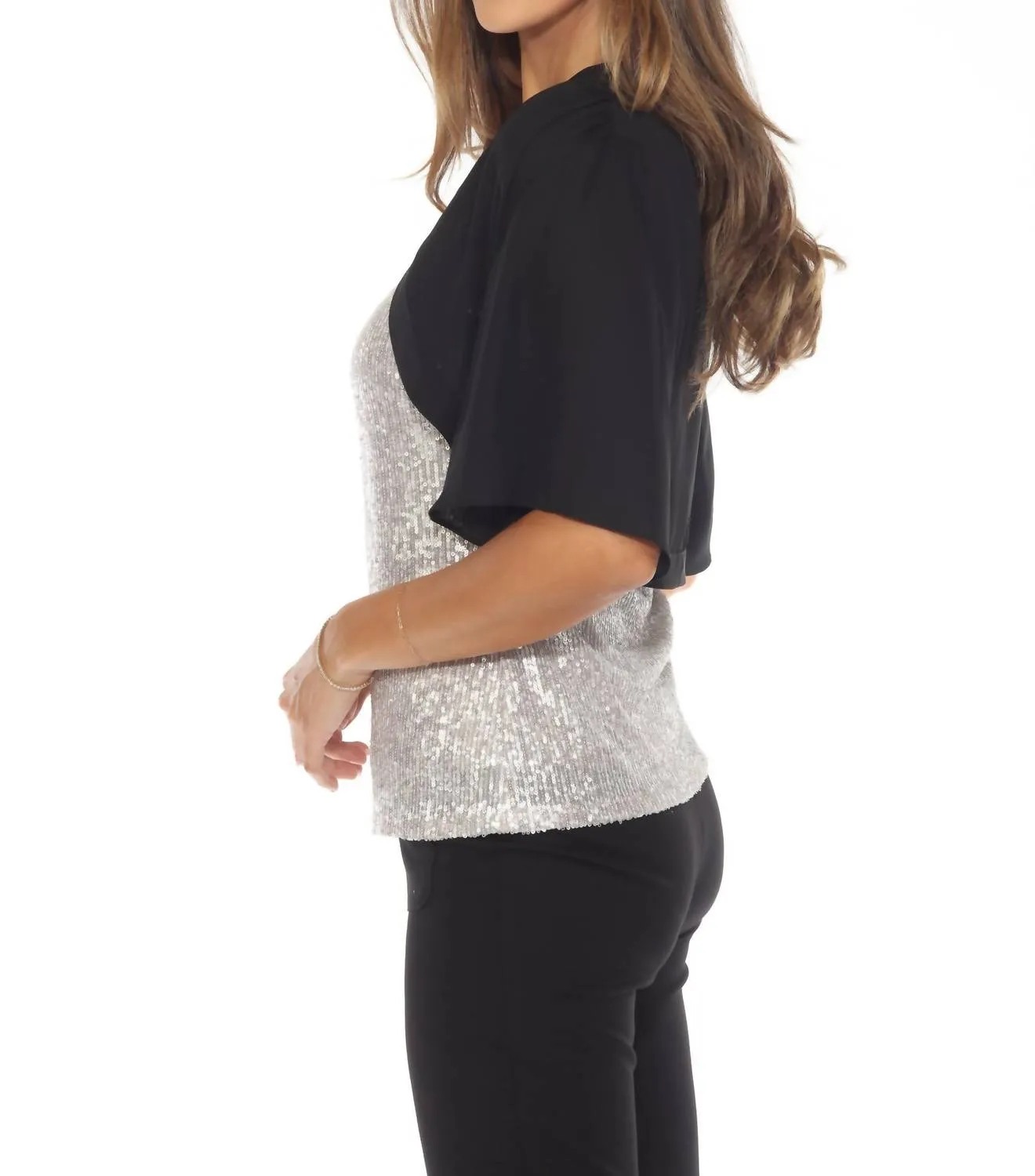 Shirred Lightweight Relaxed Bolero In Black