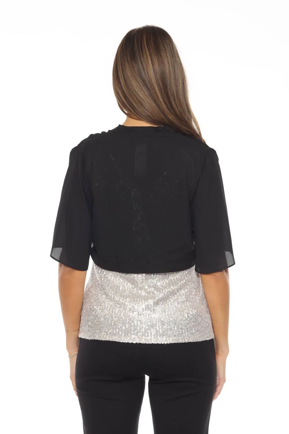 Shirred Lightweight Relaxed Bolero In Black