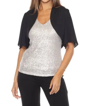 Shirred Lightweight Relaxed Bolero In Black
