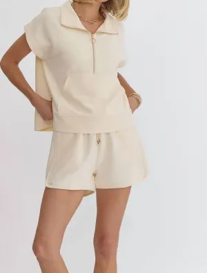 Short Sleeve Lounge Short Set In Cream