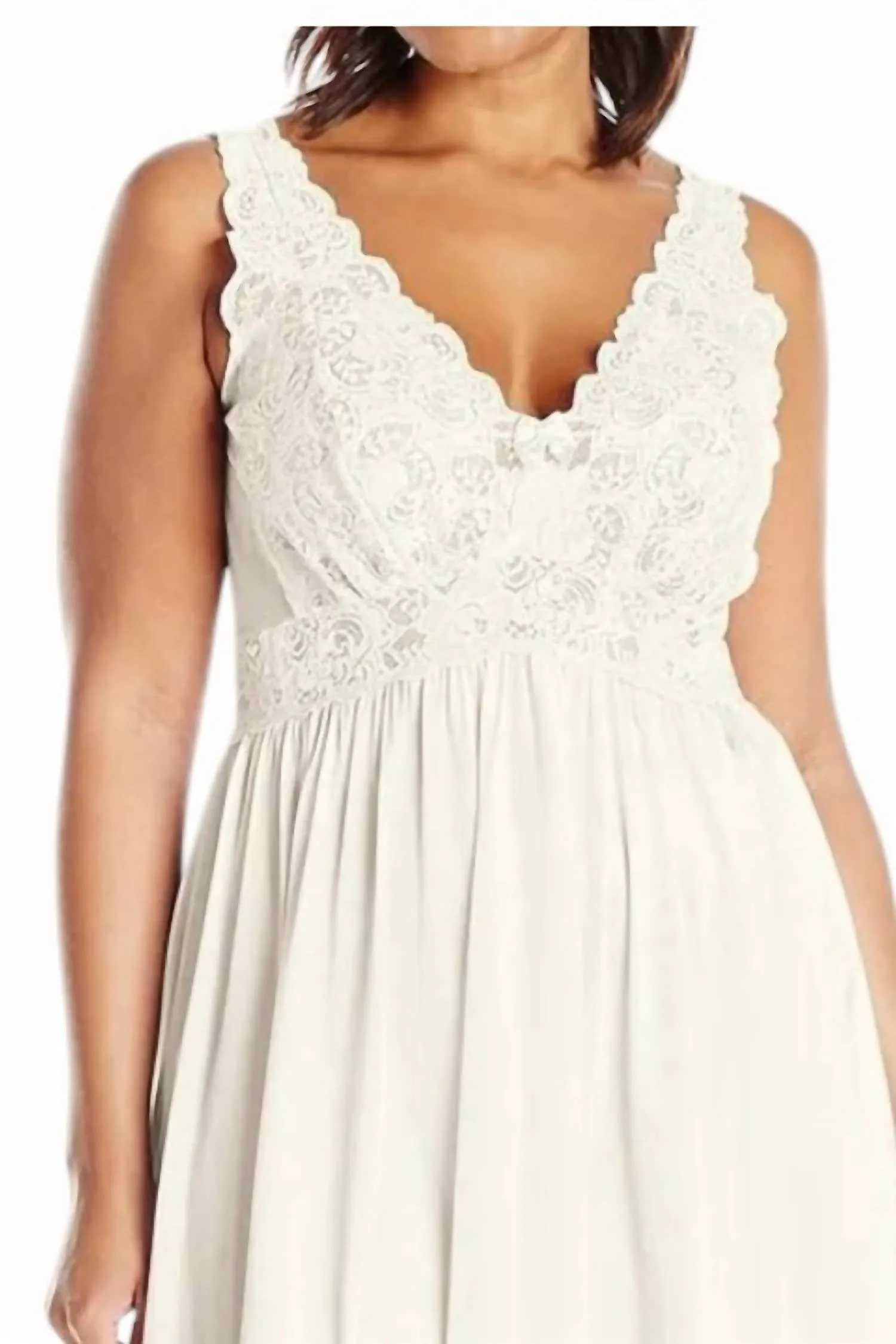 Silhouette Lace Bodice Sleeveless Waltz Gown In Ivory