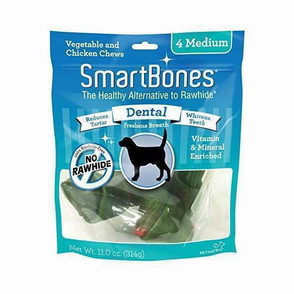 SmartBones Dental Medium 4pc dental dog chews,vet approved chews,teeth cleaning treats