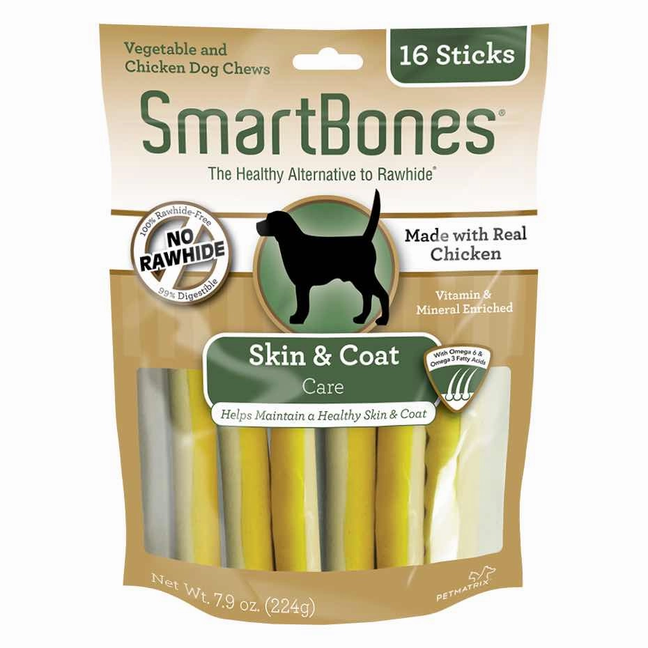 SmartBones SmartSticks Skin & Coat Care Dog Chews 16pc dog dental snacks,dental bones for dogs,dog oral sticks