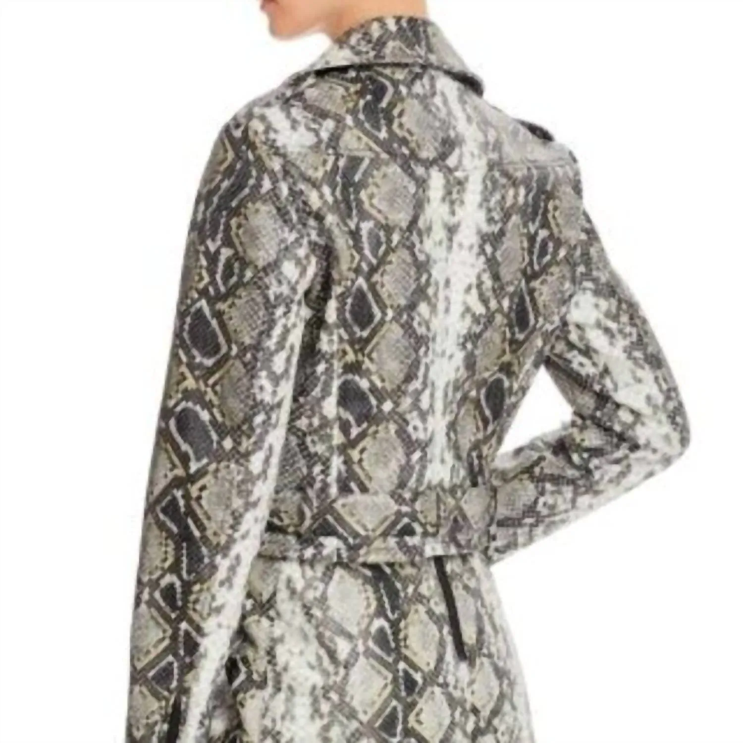 Snake Print Faux Leather Moto Jacket In Gray/black