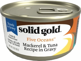Solid Gold Five Oceans Grain Free Mackerel & Tuna in Gravy Recipe Canned Cat Food cat supplies,cat essentials,cat accessories