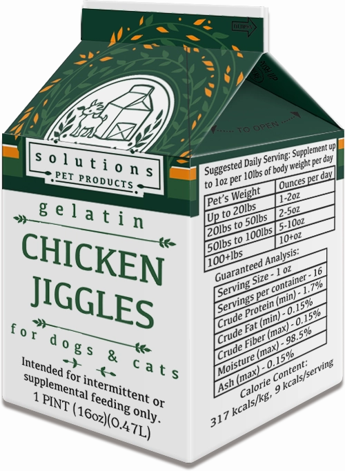 Solutions Dog & Cat Frozen Chicken Jiggles Chicken Gelatin - 1 pint (16oz) puppy food,chew toy for puppies,small dog treats