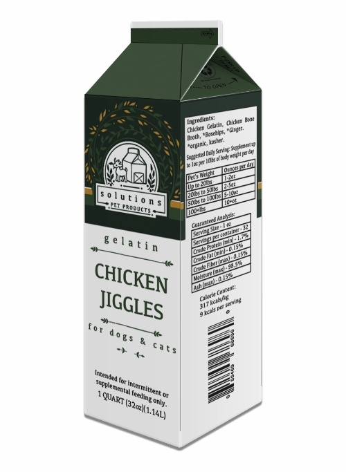 Solutions Dog & Cat Frozen Chicken Jiggles Chicken Gelatin - 1 quart (32oz) puppy food,chew toy for puppies,small dog treats