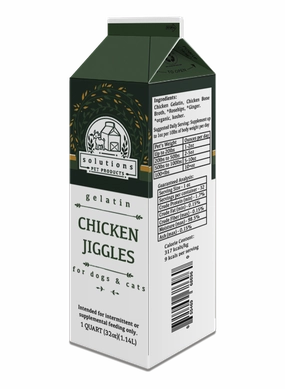 Solutions Dog & Cat Frozen Chicken Jiggles Chicken Gelatin - 1 quart (32oz) puppy food,chew toy for puppies,small dog treats