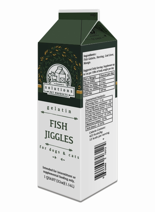 Solutions Dog & Cat Frozen Fish Jiggles Fish Gelatin - 1 quart (32oz) puppy food,chew toy for puppies,small dog treats