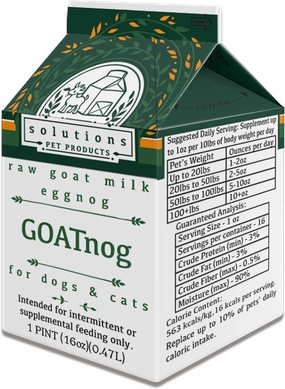 Solutions Dog & Cat Frozen GOATnog Cultured Raw Goat Milk - 1 pint (16oz) puppy food,chew toy for puppies,small dog treats