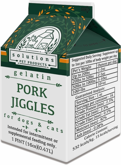 Solutions Dog & Cat Frozen Pork Jiggles Pork Gelatin - 1 pint (16oz) puppy food,chew toy for puppies,small dog treats